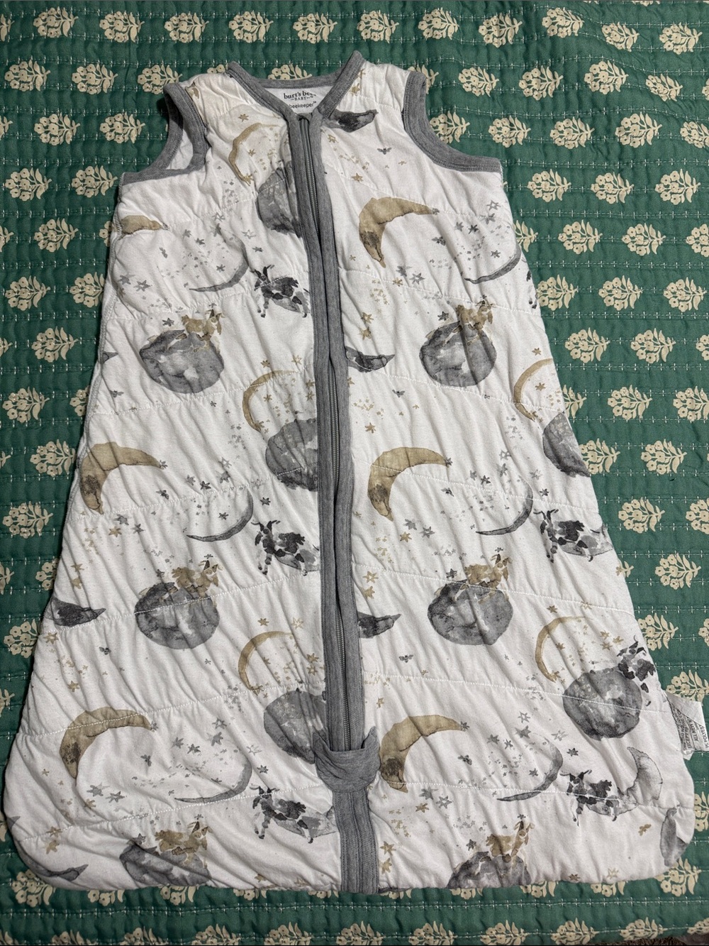 Burt's Bees Baby White Moon & Star Sleep Sack with Gray Trim